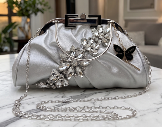 Slingss Luxury Range Diamond Embroidered Partywear handbag With Handle & Long Chain