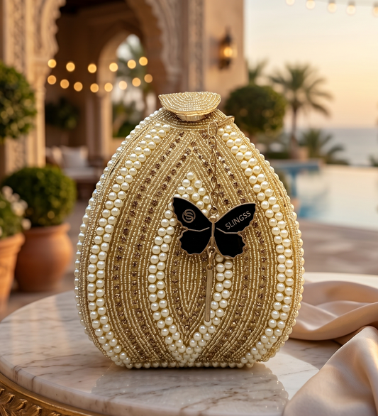 Slingss Exclusive Premium Lotus Shape Partywear Embroidered Handbag For Ladies