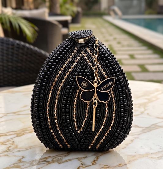 Slingss Exclusive Premium Lotus Shape Partywear Embroidered Handbag For Ladies