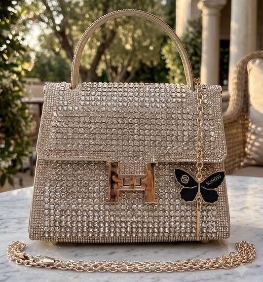 Slingss Luxury Range Exclusive Diamond Studded Partywear handbag For Ladies With Long Chain