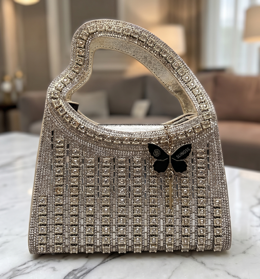 Slingss Luxury Range Heart Shape Handle Partywear Handbag For Ladies With Long Chain