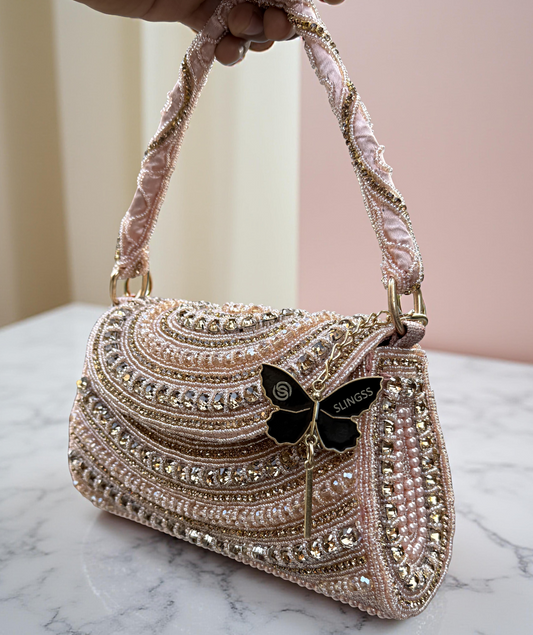 Slingss Luxury Range Diamond Embroidered Partywear Handbag For Ladies With Handle