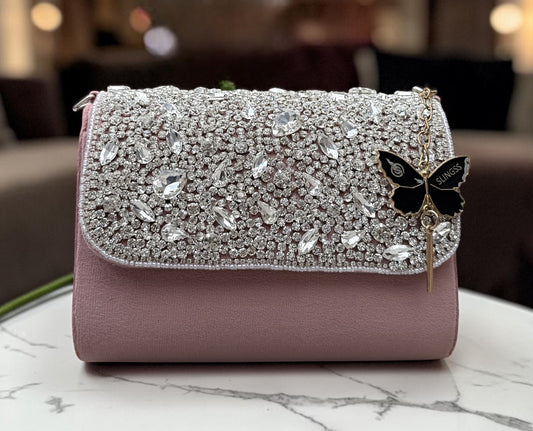 Slingss Luxury Range Diamond Embroidered Partywear Handbag For Ladies With Handle