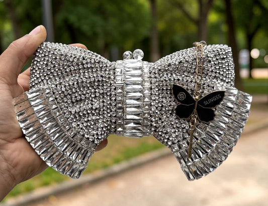 Slingss Super Luxury Butterfly Shape Exclusive Crystal Partywear Handbag For Ladies With Chain