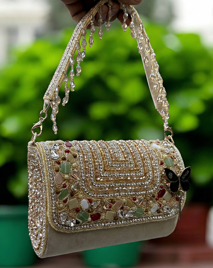 Slingss Luxury Range Exclusive Stones Embroidered Partywear Handbag For Ladies
