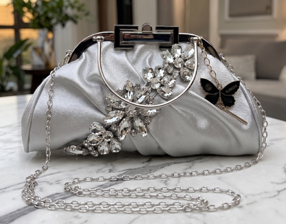 Slingss Luxury Range Diamond Embroidered Partywear handbag With Handle & Long Chain
