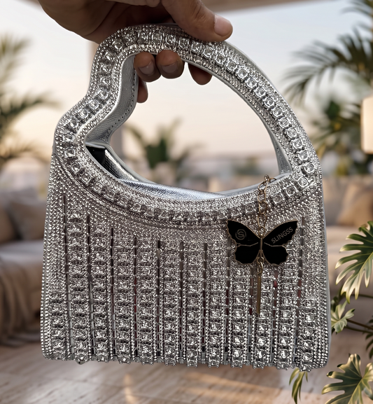 Slingss Luxury Range Heart Shape Handle Partywear Handbag For Ladies With Long Chain