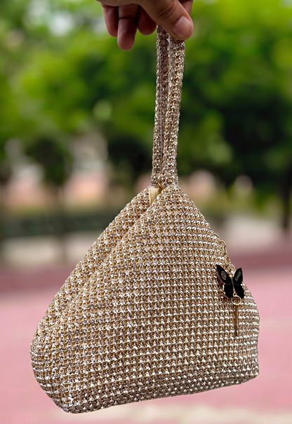 Slingss Luxury Range Exclusive Diamond Studded Partywear Samosa Shaped Potli bag For Ladies