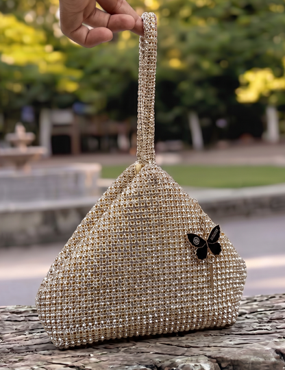 Slingss Luxury Range Exclusive Diamond Studded Partywear Samosa Shaped Potli bag For Ladies