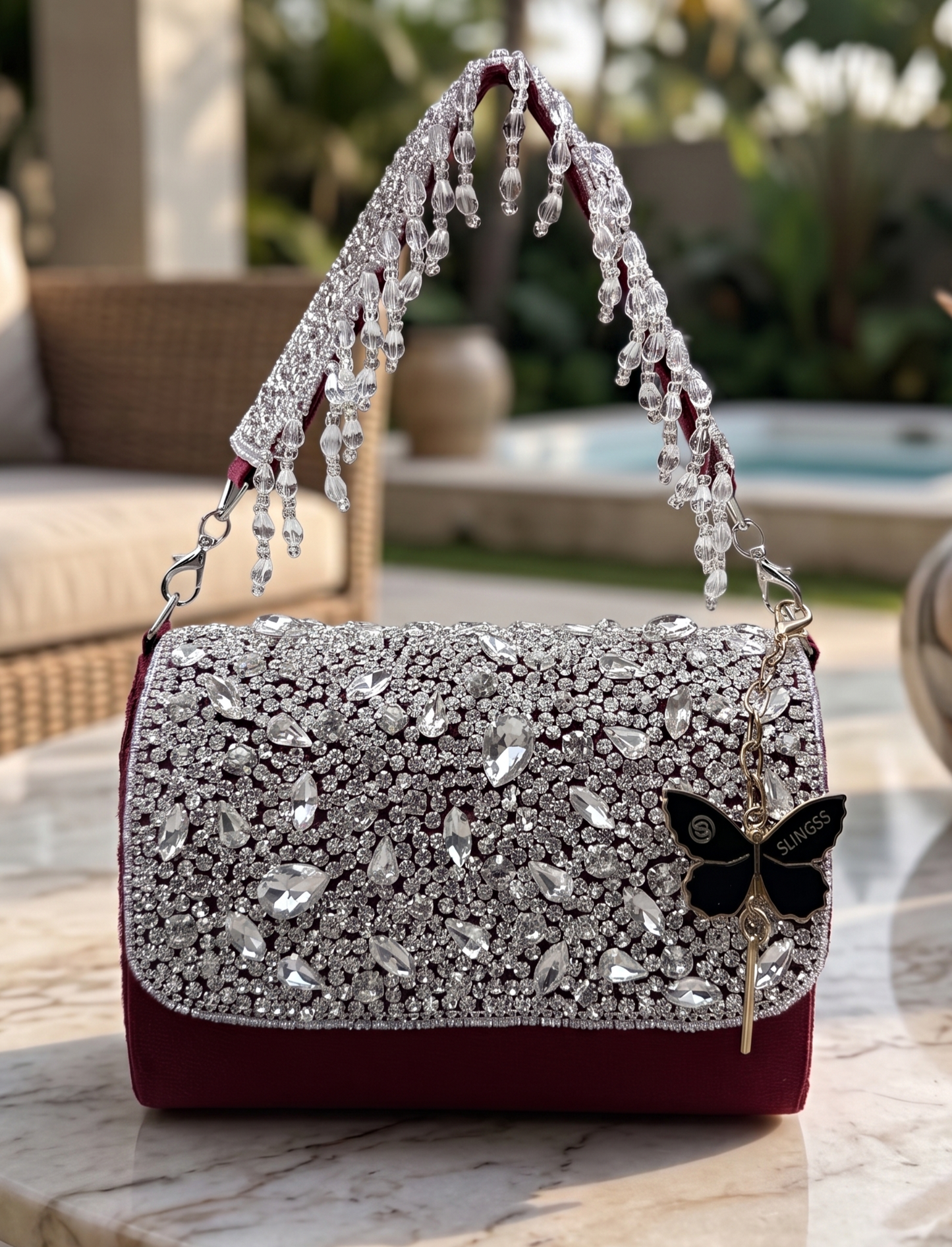 Slingss Luxury Range Diamond Embroidered Partywear Handbag For Ladies With Handle