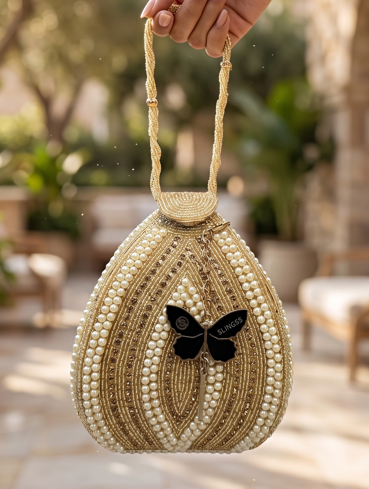 Slingss Exclusive Premium Lotus Shape Partywear Embroidered Handbag For Ladies