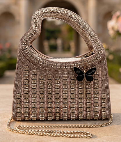 Slingss Luxury Range Heart Shape Handle Partywear Handbag For Ladies With Long Chain