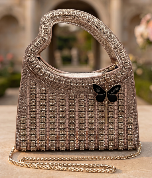 Slingss Luxury Range Heart Shape Handle Partywear Handbag For Ladies With Long Chain