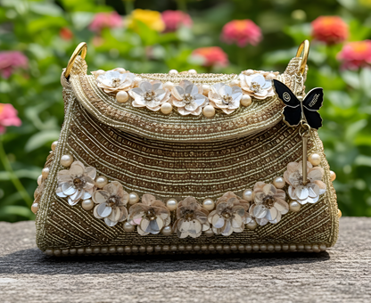 Slingss Luxury Range Flower Embroidered Partywear Handbag For Ladies With Handle