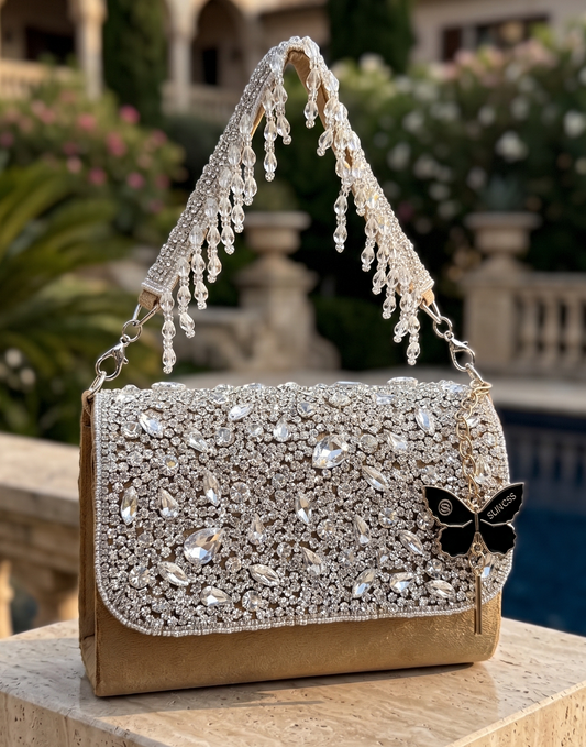 Slingss Luxury Range Diamond Embroidered Partywear Handbag For Ladies With Handle