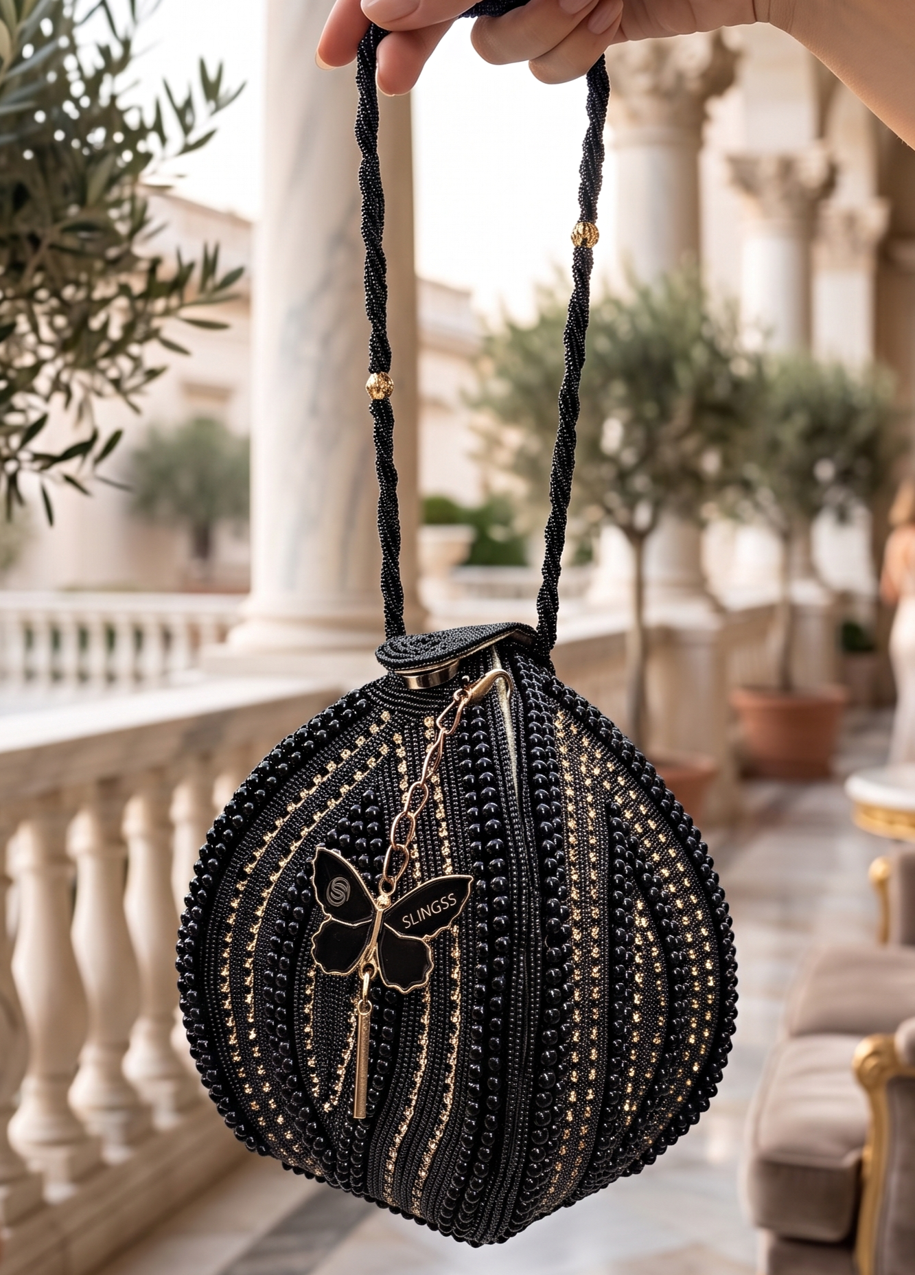Slingss Exclusive Premium Lotus Shape Partywear Embroidered Handbag For Ladies