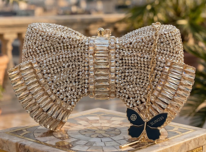 Slingss Super Luxury Butterfly Shape Exclusive Crystal Partywear Handbag For Ladies With Chain