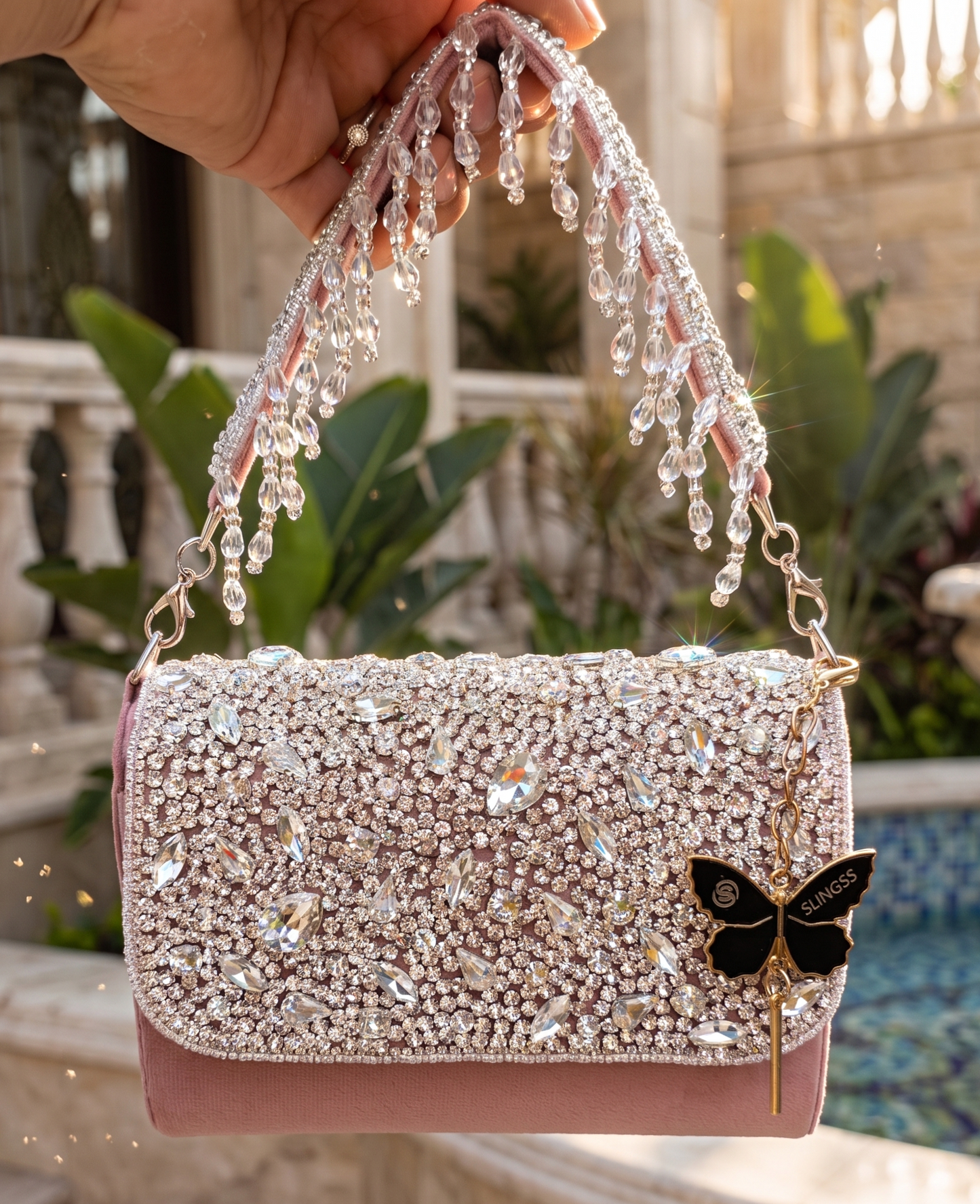 Slingss Luxury Range Diamond Embroidered Partywear Handbag For Ladies With Handle