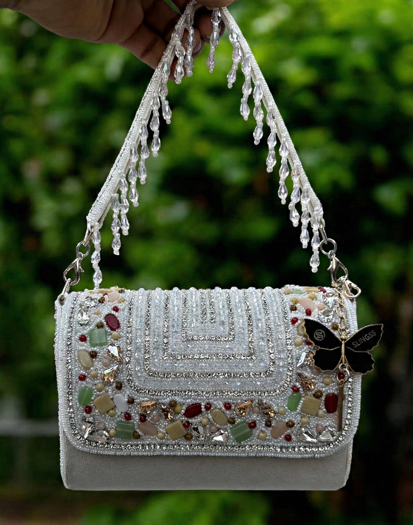 Slingss Luxury Range Exclusive Stones Embroidered Partywear Handbag For Ladies