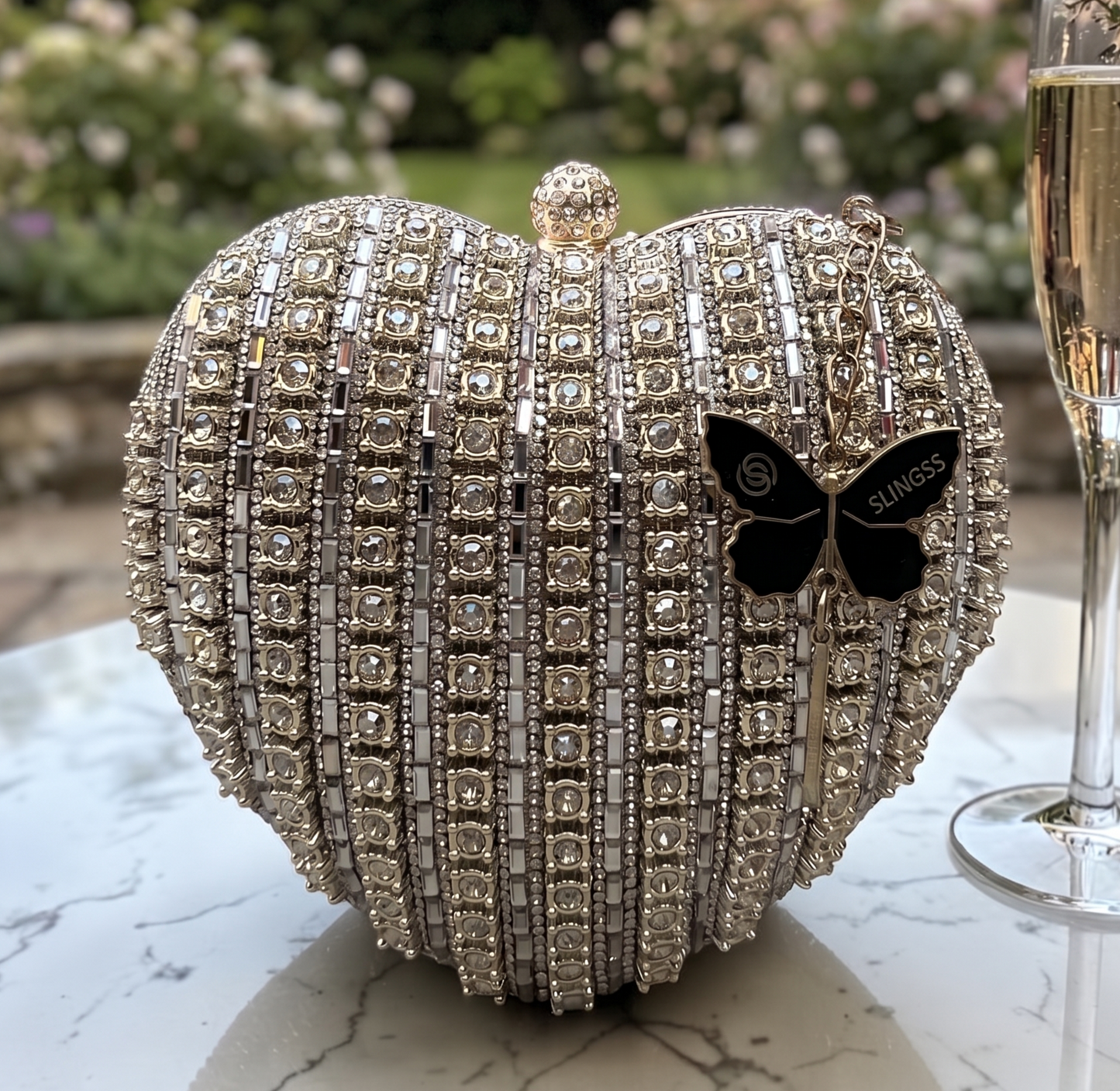 Slingss Exclusive Premium Heart Shape Partywear Diamond Embroidered Clutch For Ladies With Handle & Long Chain