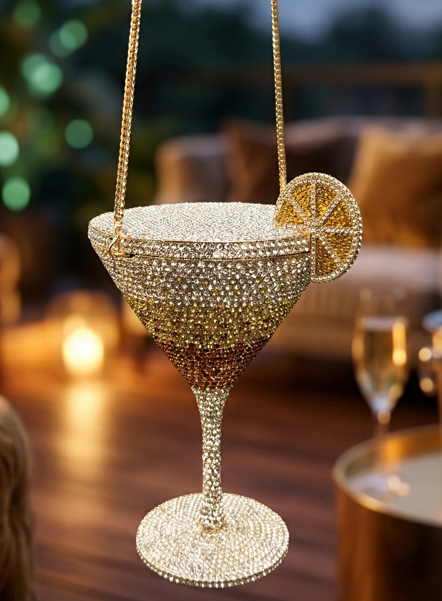 Slingss Super Luxury Wine Shape Exclusive Crystal Partywear Handbag For Ladies With Chain