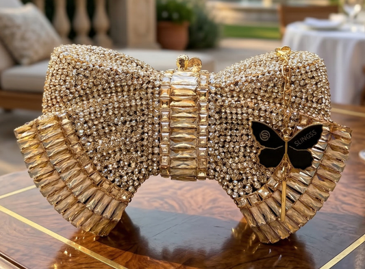 Slingss Super Luxury Butterfly Shape Exclusive Crystal Partywear Handbag For Ladies With Chain