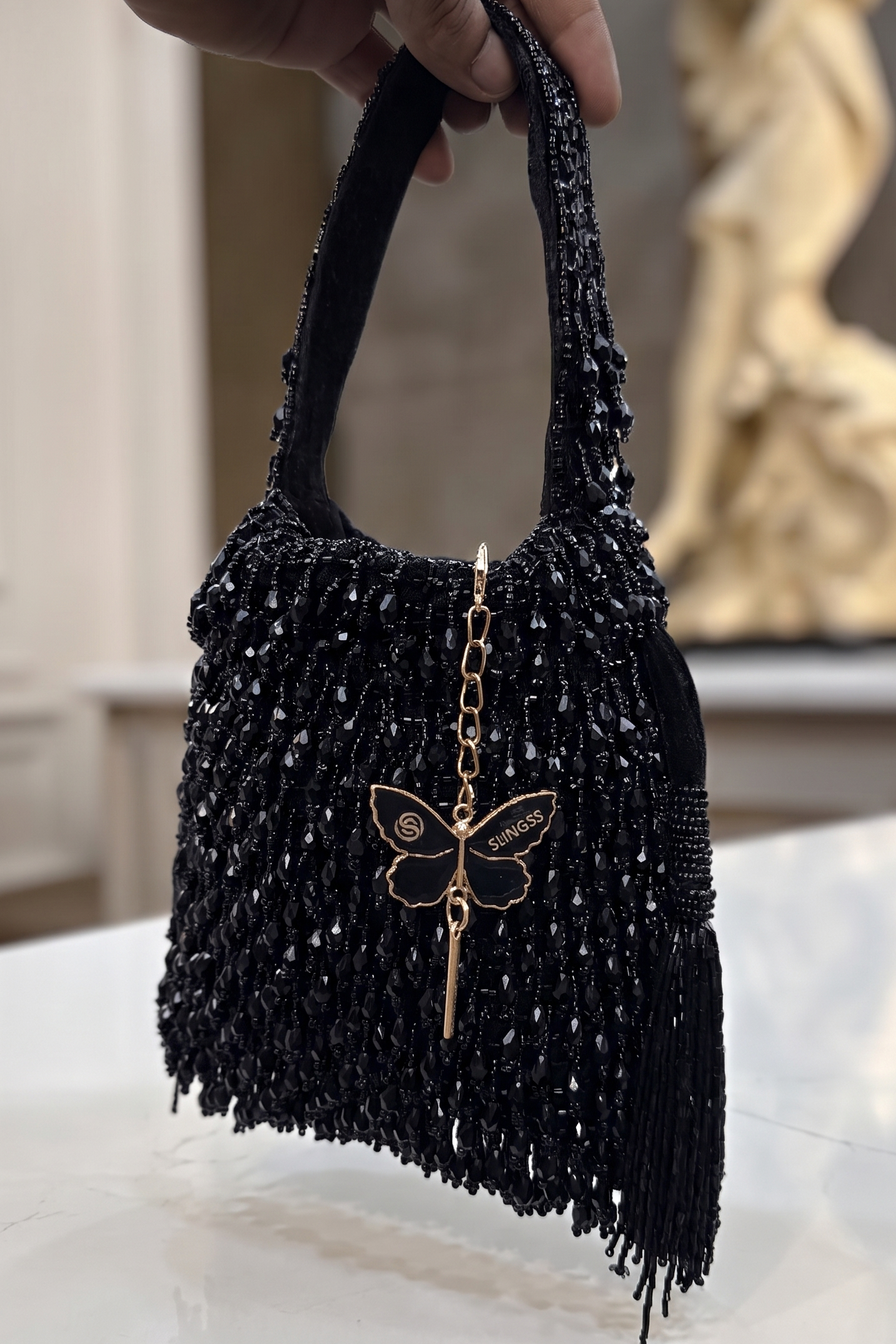 Slingss Exclusive Luxury Range Crystal Partywear Potli For Ladies With Handle