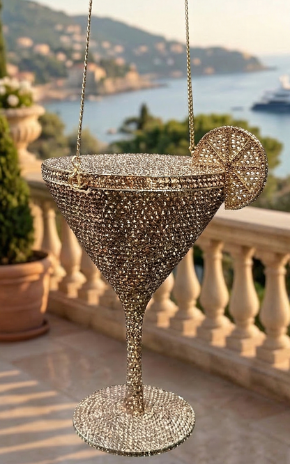 Slingss Super Luxury Wine Shape Exclusive Crystal Partywear Handbag For Ladies With Chain