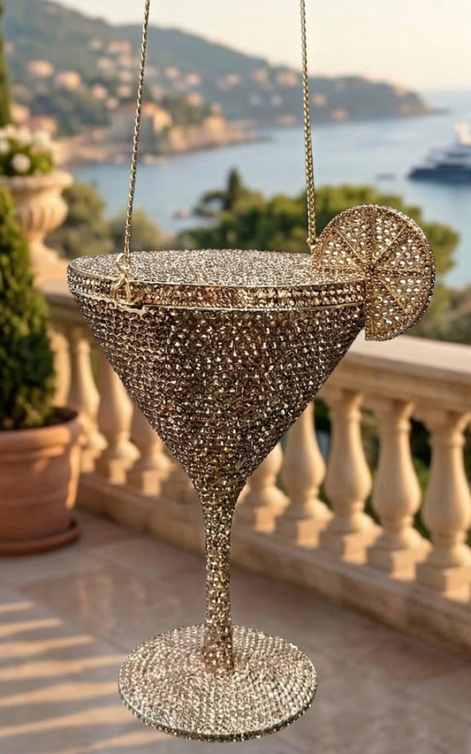Slingss Super Luxury Wine Shape Exclusive Crystal Partywear Handbag For Ladies With Chain
