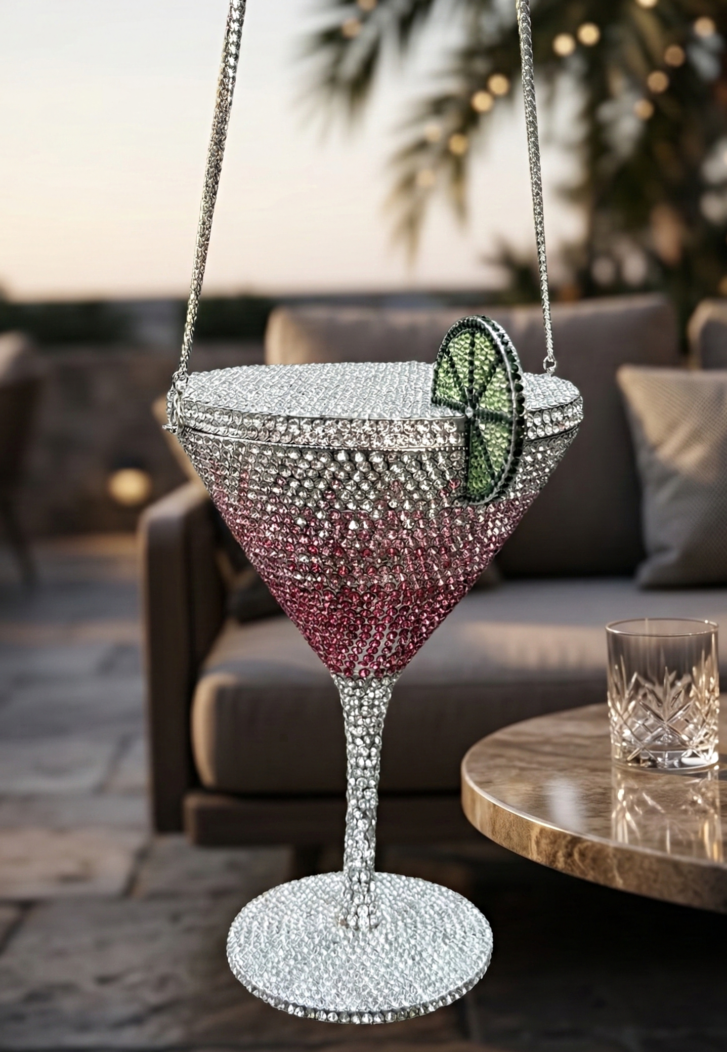 Slingss Super Luxury Wine Shape Exclusive Crystal Partywear Handbag For Ladies With Chain