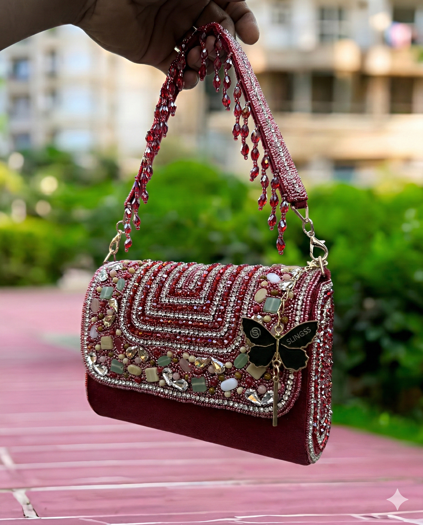 Slingss Luxury Range Exclusive Stones Embroidered Partywear Handbag For Ladies