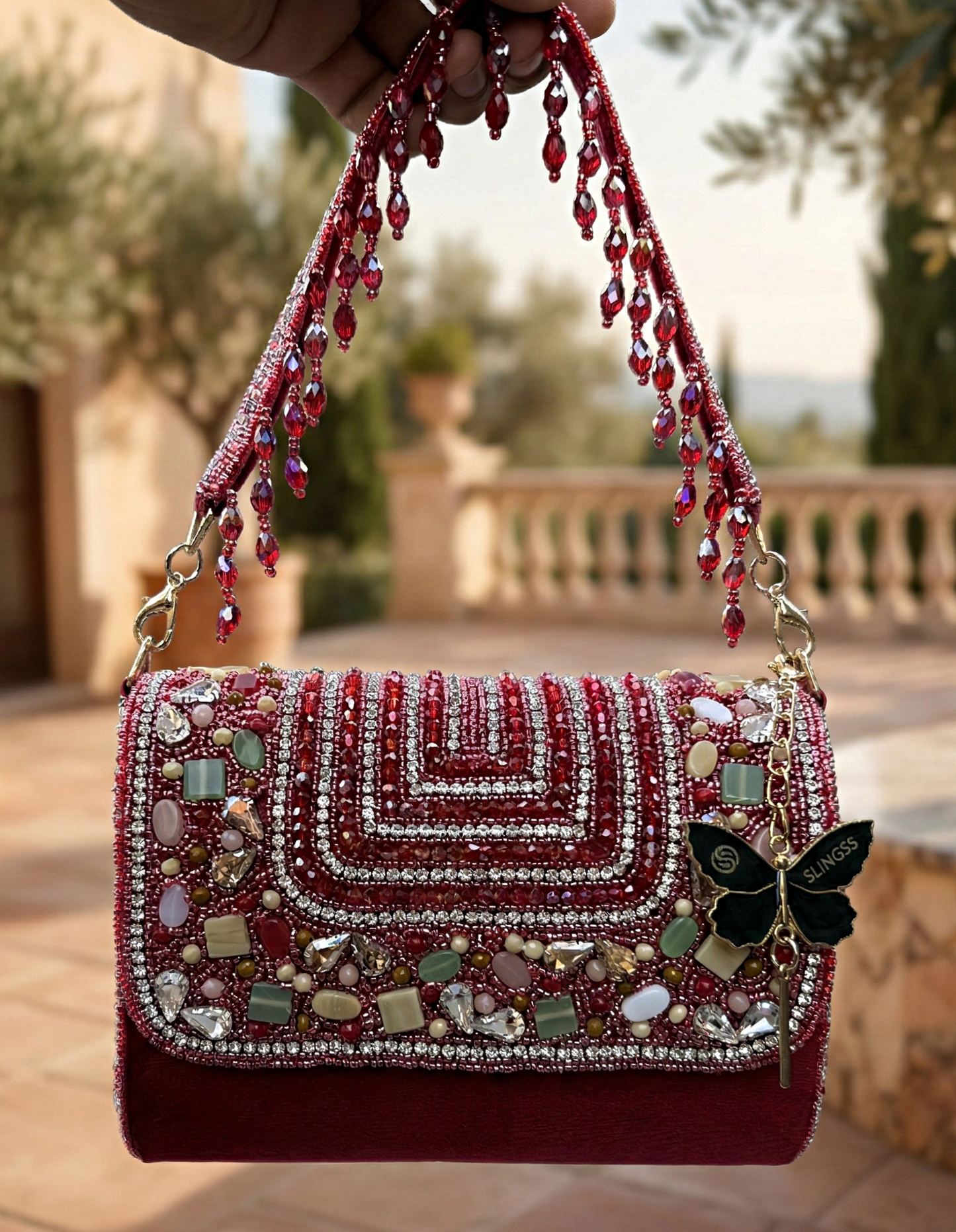 Slingss Luxury Range Exclusive Stones Embroidered Partywear Handbag For Ladies