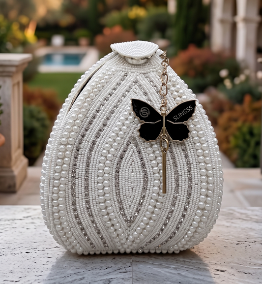 Slingss Exclusive Premium Lotus Shape Partywear Embroidered Handbag For Ladies