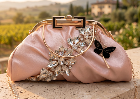 Slingss Luxury Range Diamond Embroidered Partywear handbag With Handle & Long Chain
