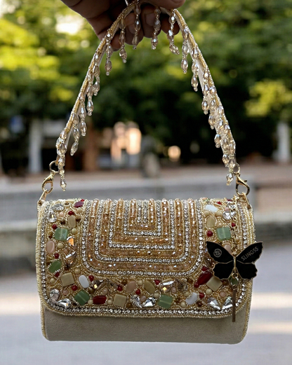 Slingss Luxury Range Exclusive Stones Embroidered Partywear Handbag For Ladies