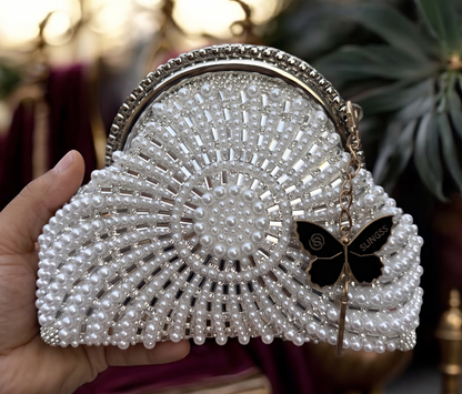 Slingss Luxury Range Snail Shape Pearl Partywear Handbag For Ladies With Long Chain