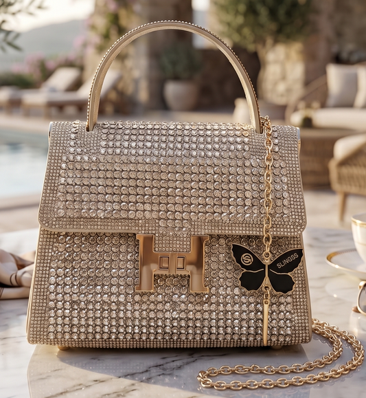 Slingss Luxury Range Exclusive Diamond Studded Partywear handbag For Ladies With Long Chain