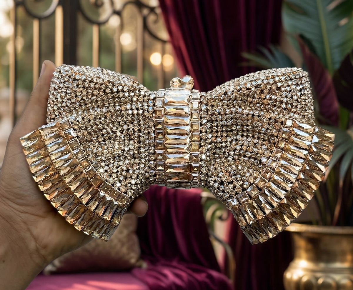 Slingss Super Luxury Butterfly Shape Exclusive Crystal Partywear Handbag For Ladies With Chain