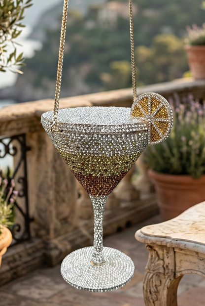 Slingss Super Luxury Wine Shape Exclusive Crystal Partywear Handbag For Ladies With Chain