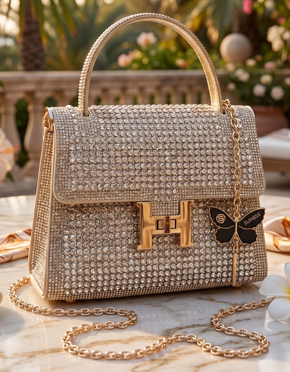Slingss Luxury Range Exclusive Diamond Studded Partywear handbag For Ladies With Long Chain