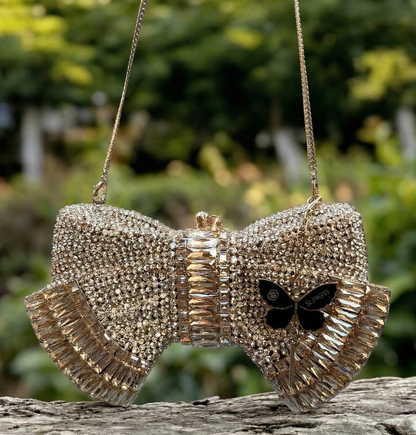 Slingss Super Luxury Butterfly Shape Exclusive Crystal Partywear Handbag For Ladies With Chain