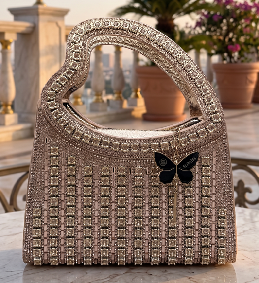 Slingss Luxury Range Heart Shape Handle Partywear Handbag For Ladies With Long Chain
