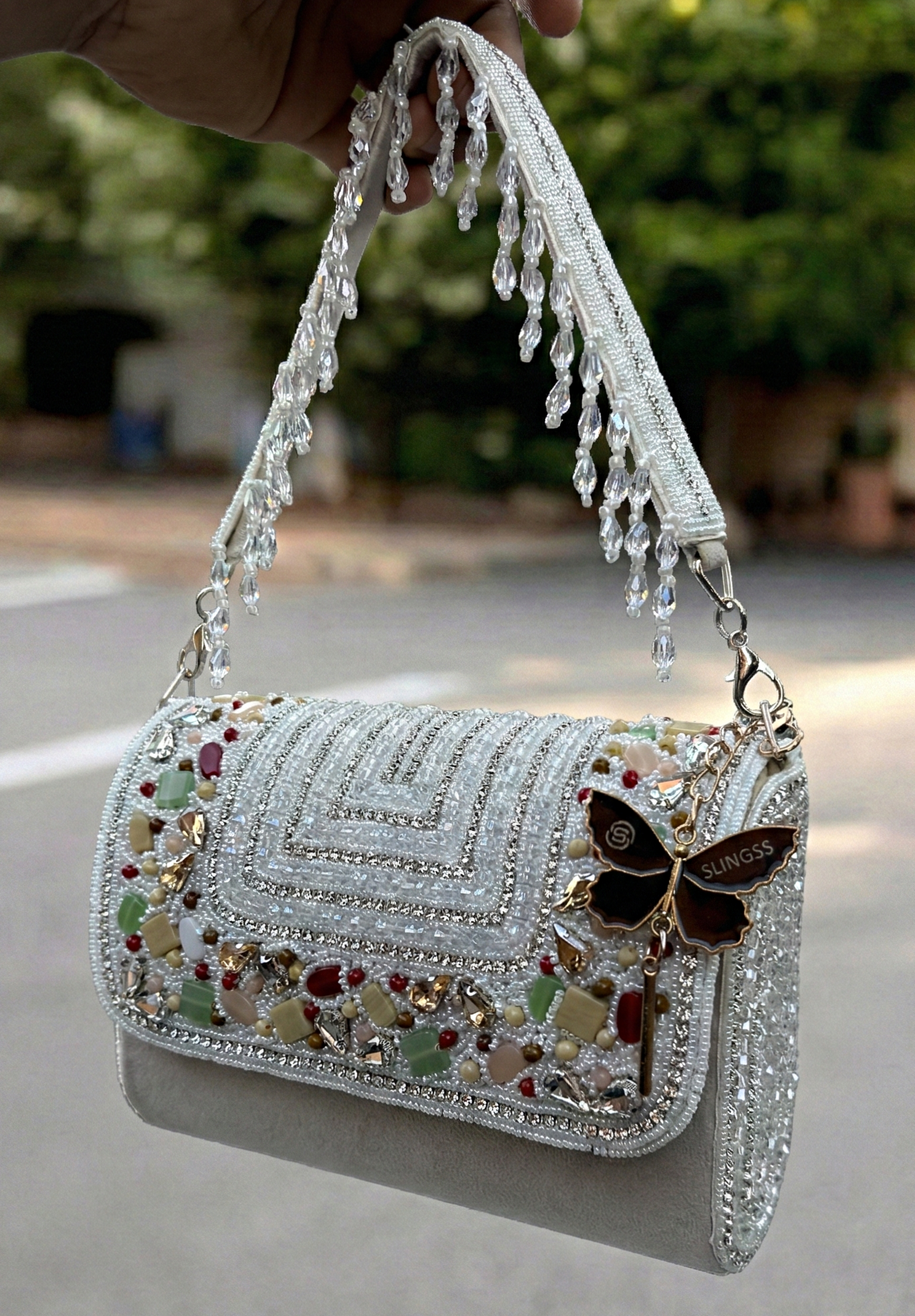 Slingss Luxury Range Exclusive Stones Embroidered Partywear Handbag For Ladies