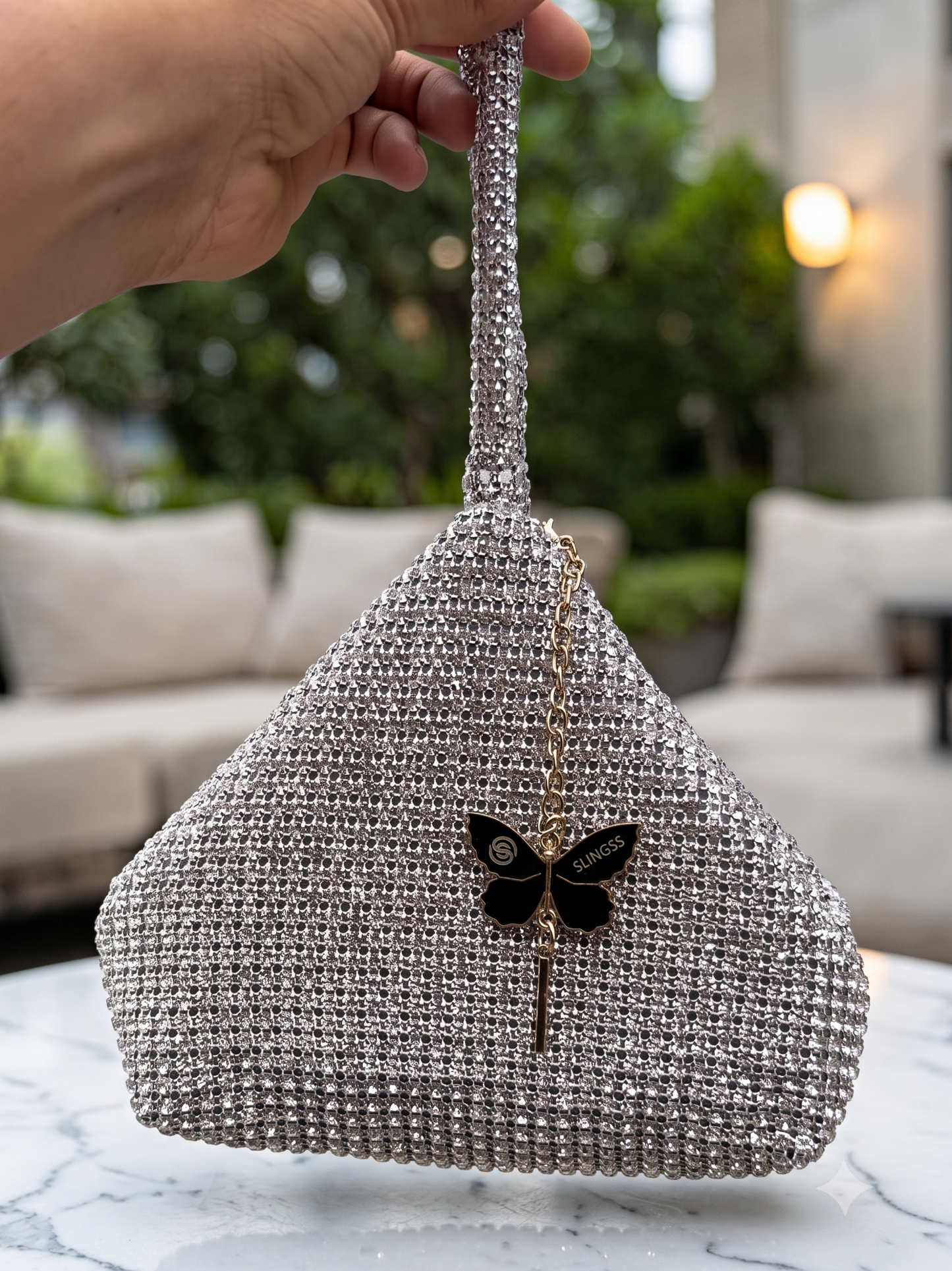 Slingss Luxury Range Exclusive Diamond Studded Partywear Samosa Shaped Potli bag For Ladies