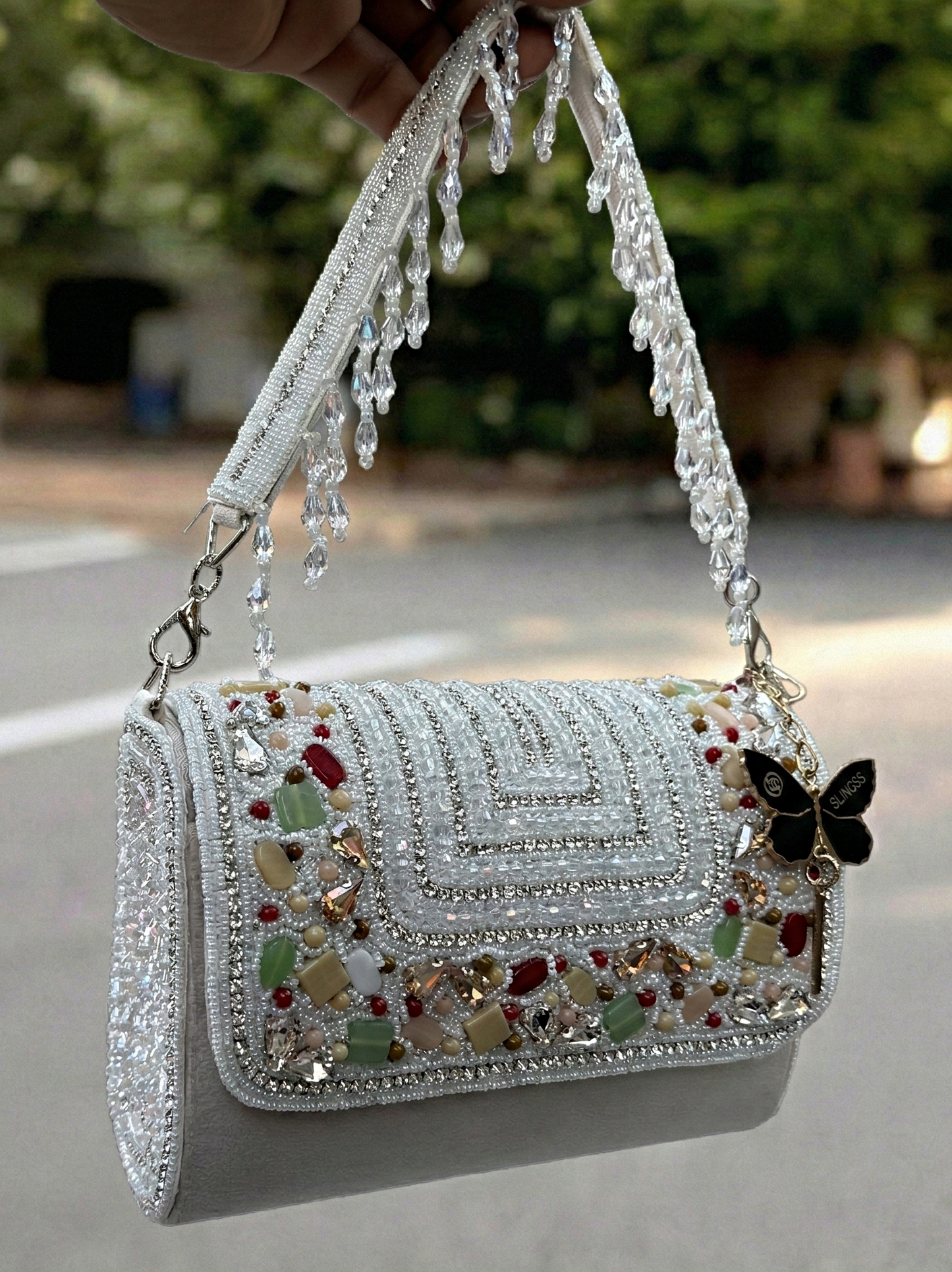 Slingss Luxury Range Exclusive Stones Embroidered Partywear Handbag For Ladies