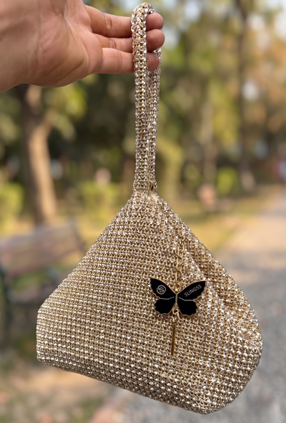 Slingss Luxury Range Exclusive Diamond Studded Partywear Samosa Shaped Potli bag For Ladies