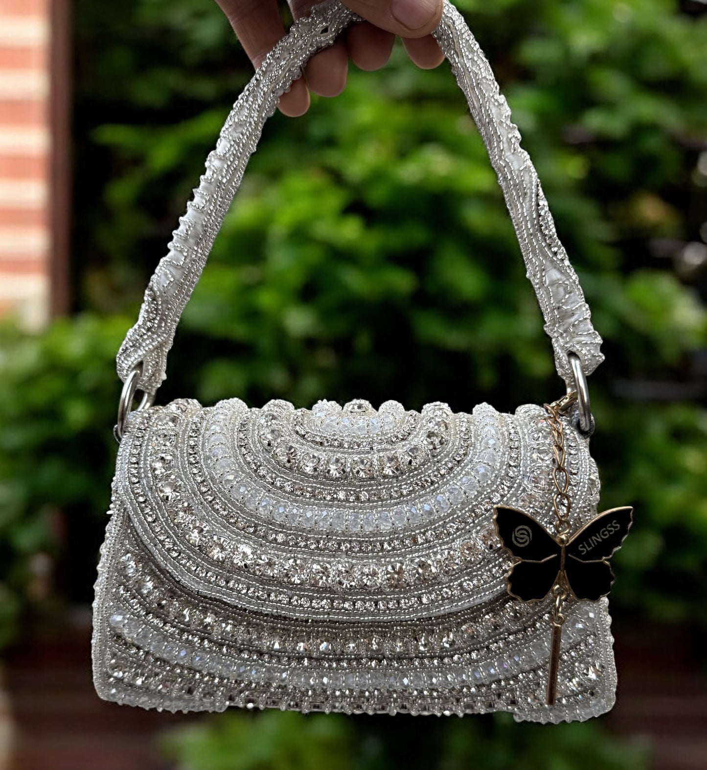 Slingss Luxury Range Diamond Embroidered Partywear Handbag For Ladies With Handle