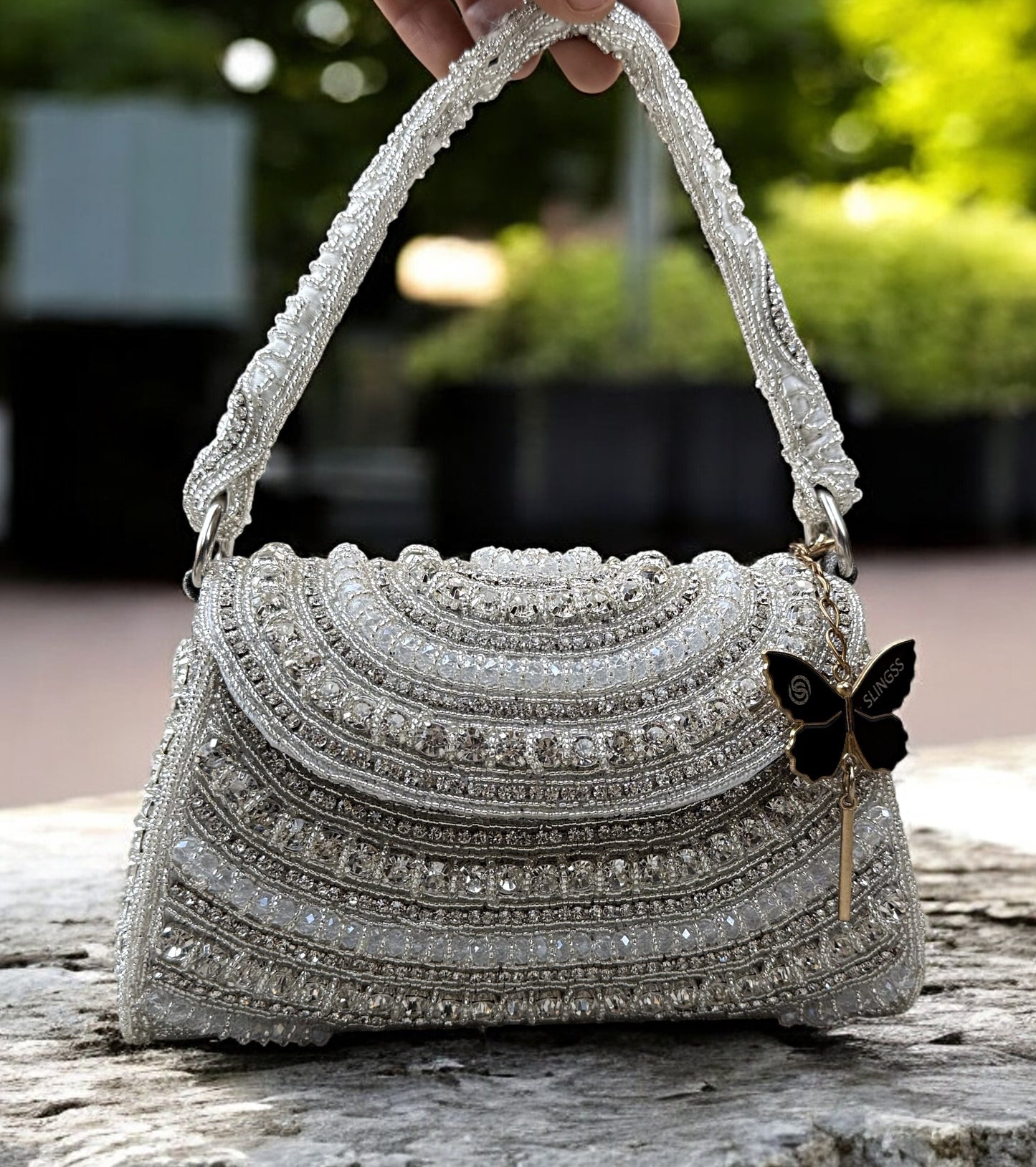 Slingss Luxury Range Diamond Embroidered Partywear Handbag For Ladies With Handle