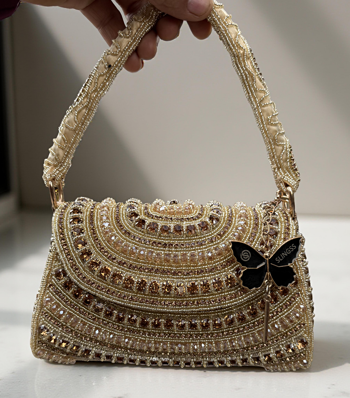 Slingss Luxury Range Diamond Embroidered Partywear Handbag For Ladies With Handle