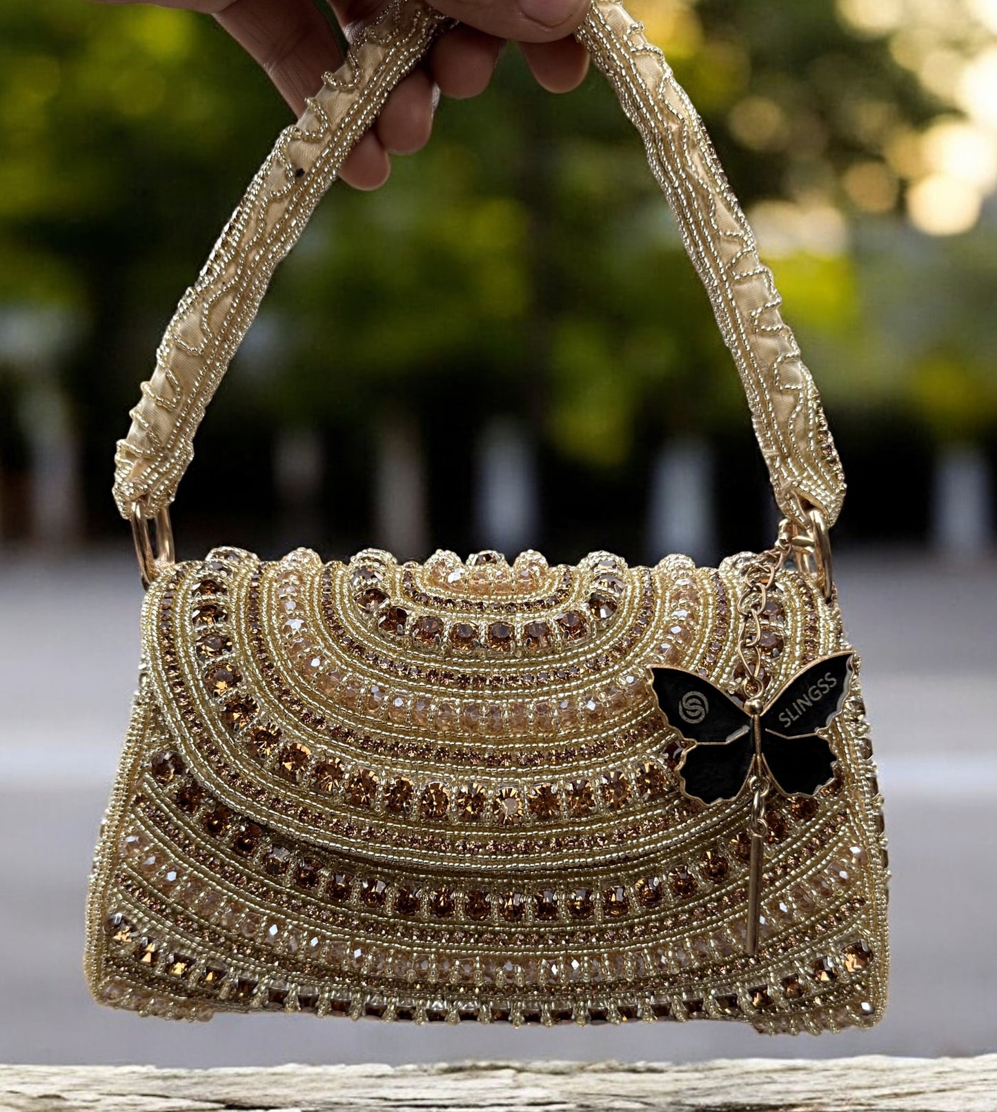Slingss Luxury Range Diamond Embroidered Partywear Handbag For Ladies With Handle